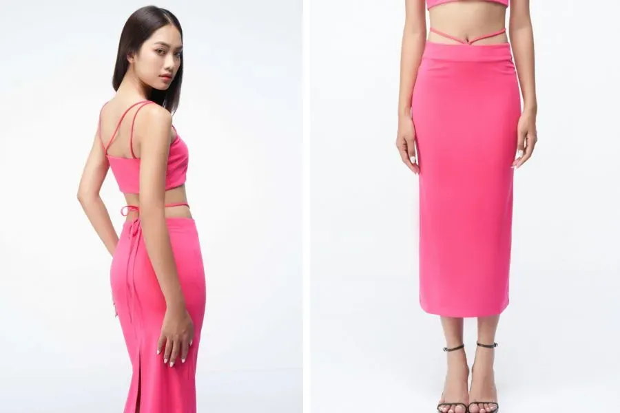 Set đồ chân váy Midi thắt dây mix cùng áo dây croptop tôn dáng quyến rũ cực chuẩn