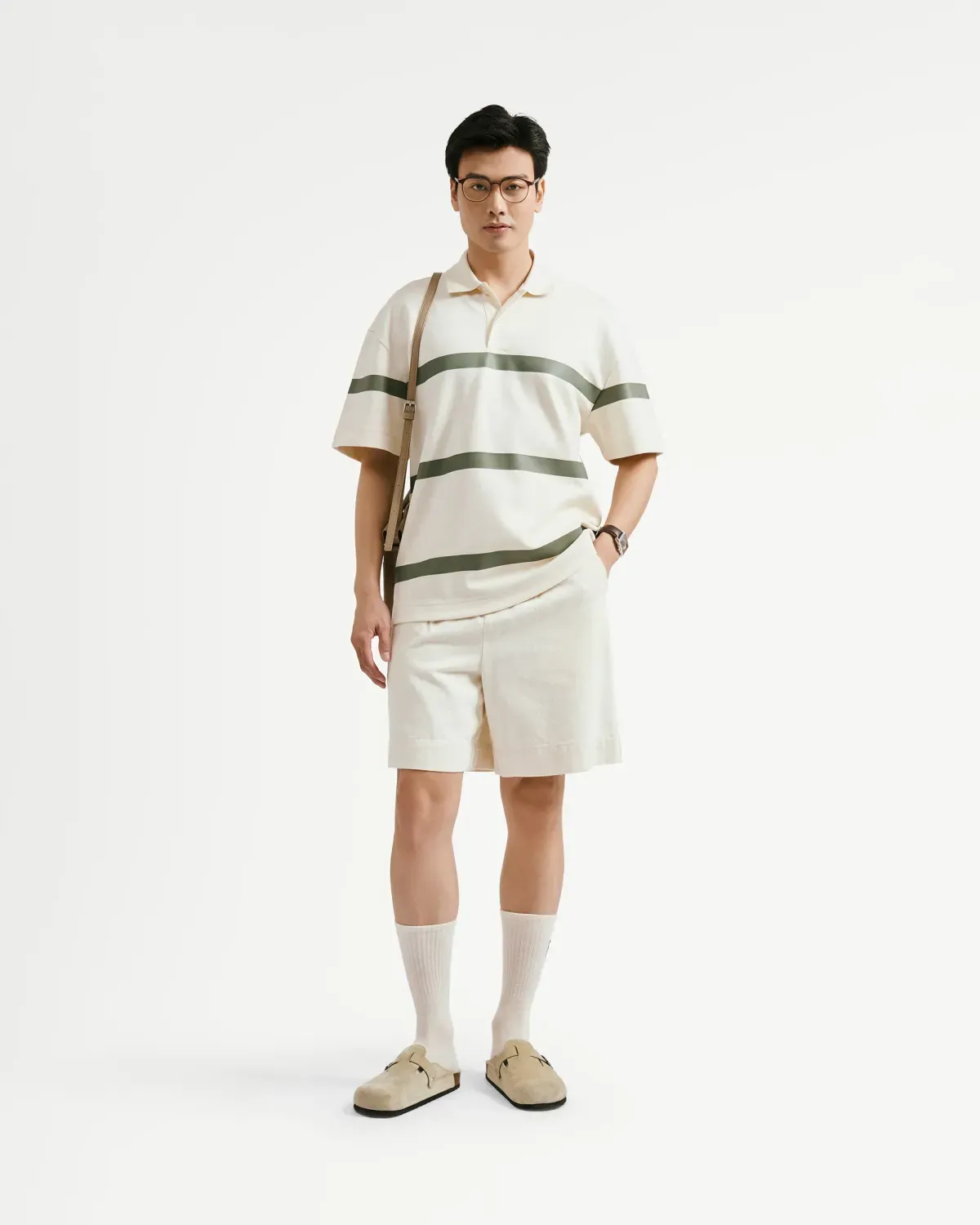 Áo polo Form boxy phối quần kaki nam lịch sự và thoải mái