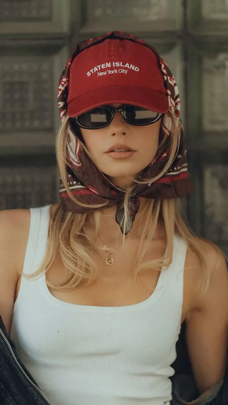 khăn bandana phối với nón