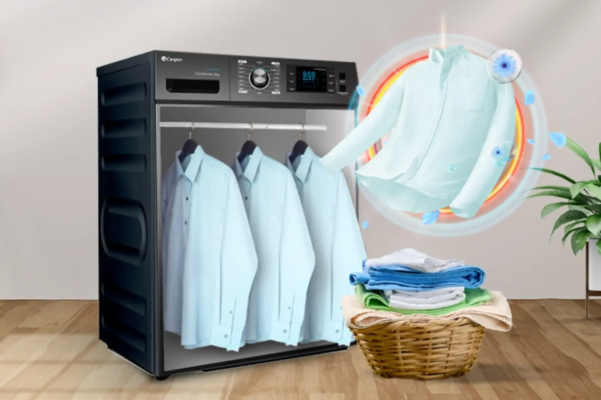 Máy sấy quần áo hỗ trợ rút ngắn thời gian làm khô trong điều kiện thời tiết ẩm ướt