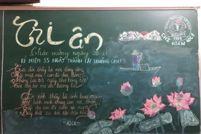 Kiểu trang trí bảng 20/11 với chủ đề Tri ân thầy cô (Nguồn: Internet)