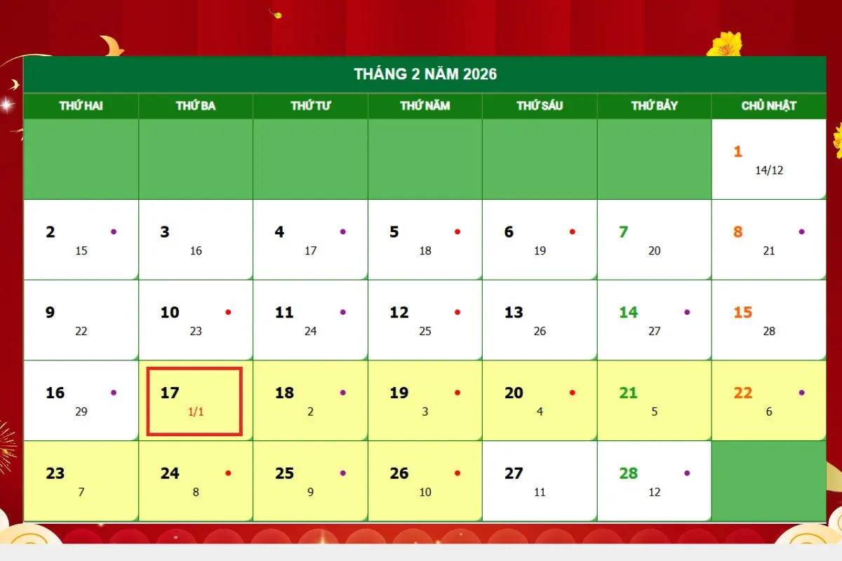 Lịch nghỉ Tết Nguyên Đán 2026 được nghỉ tận 9 ngày