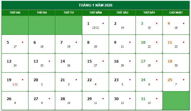 lịch nghỉ tết dương 2026