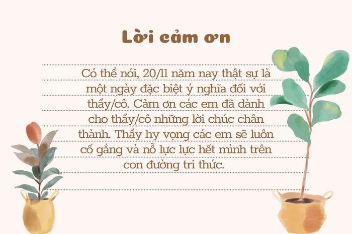 Lời cảm ơn đơn giản mà Thầy Cô hồi đáp lại lời chúc của học sinh