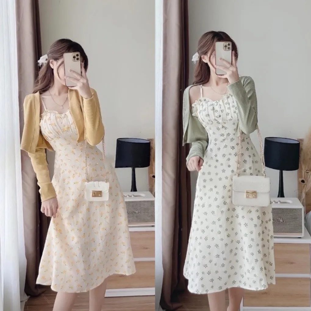 Mẫu đầm 2 dây dáng dài hoa nhí trẻ trung