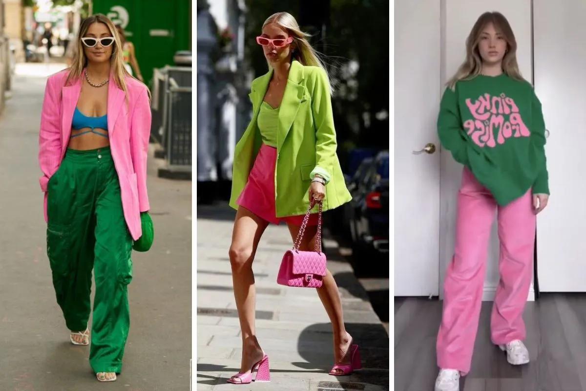 màu xanh lá và màu hồng rực rỡ