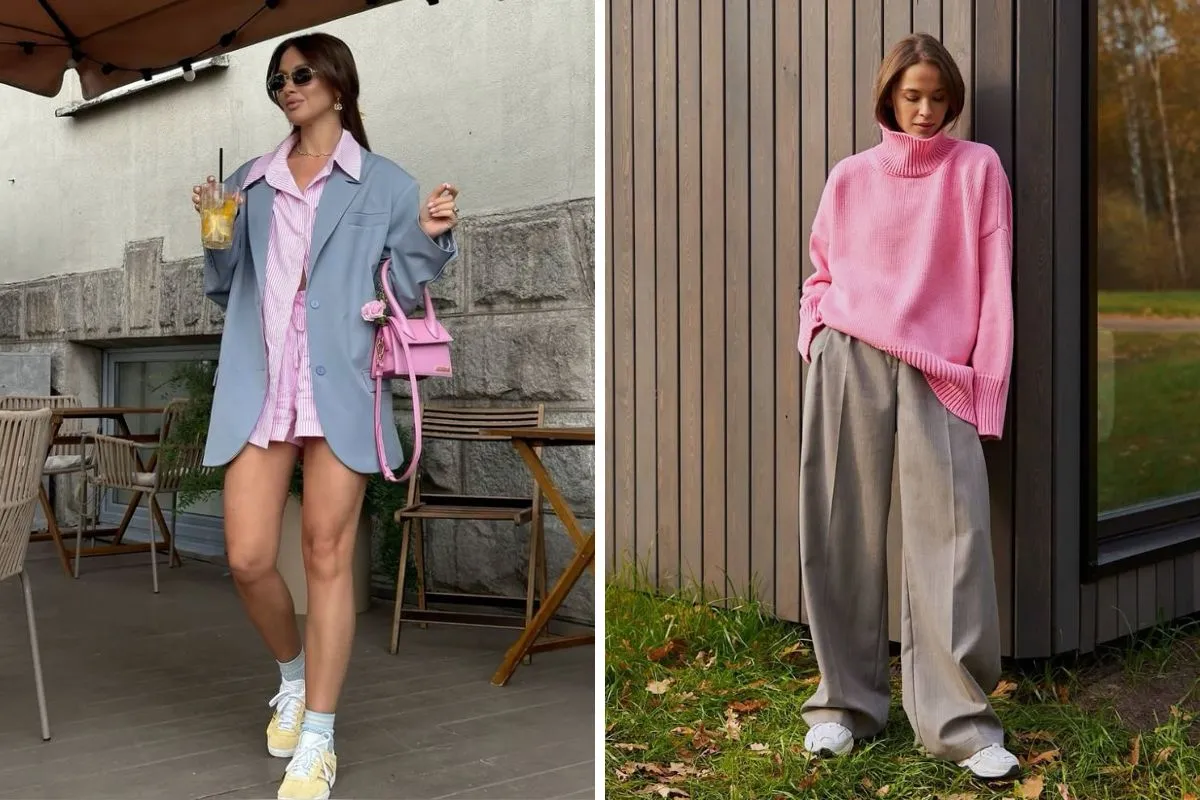 kết hợp trang phục hồng và xám