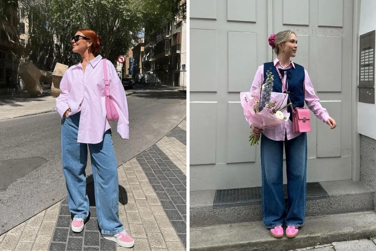 năng động phối màu hồng với đồ jeans