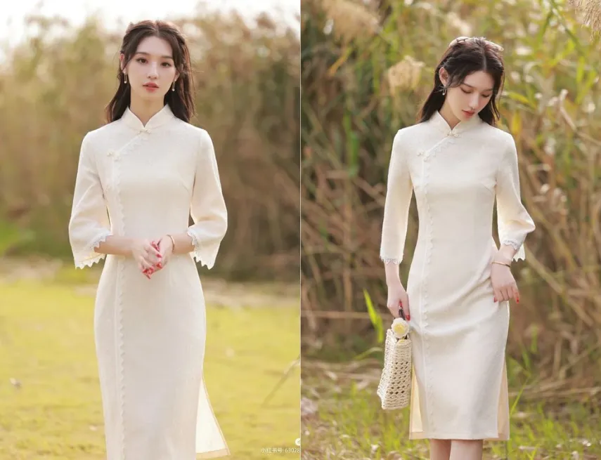 Mẫu sườn xám cách tân dáng ngắn khoe chân thon (Nguồn: Internet)