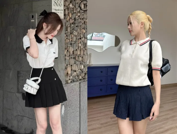 Mẫu váy xếp ly và áo&nbsp;polo&nbsp;đơn giản như thu hút