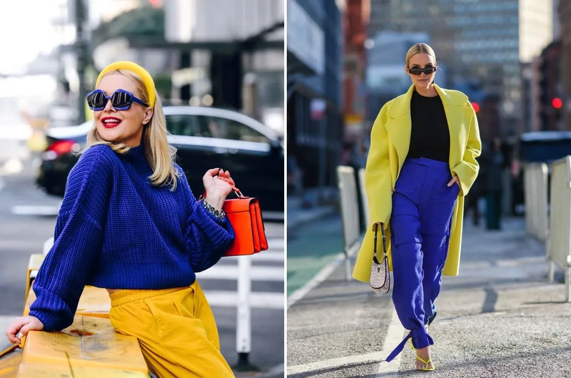 Combo xanh dương - vàng thể hiện rõ rệt sự tương phản, thu hút ánh nhìn