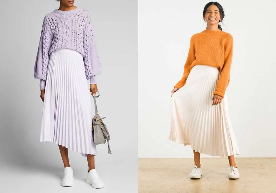 Mix&nbsp;áo len cùng chân váy dài xếp ly là gợi ý&nbsp;outfit&nbsp;ngày đông ấm áp cho bạn gái