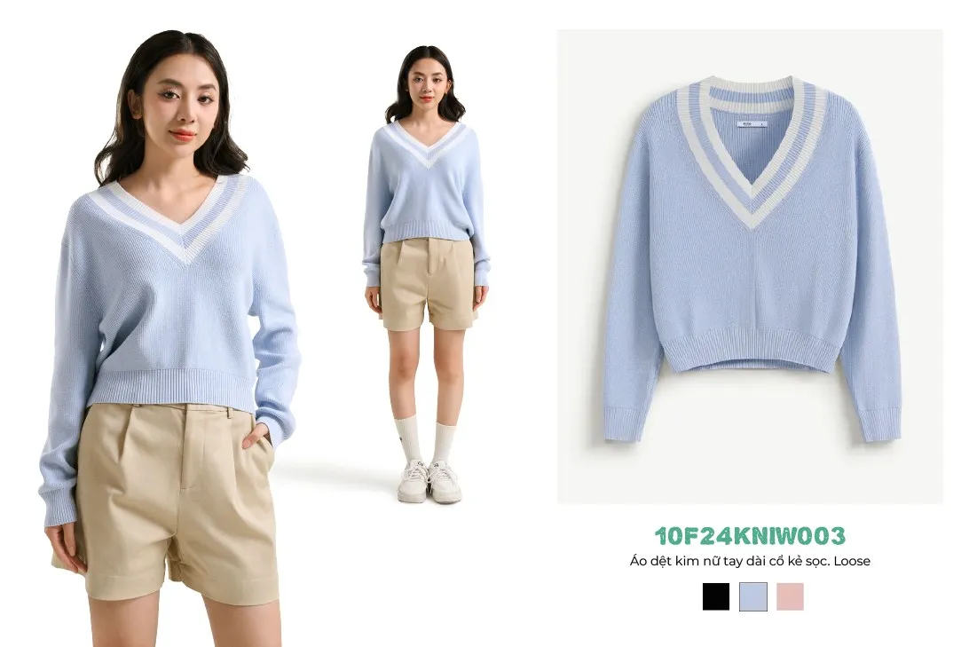 Phối quần short với sweater đơn giản (Nguồn: internet)