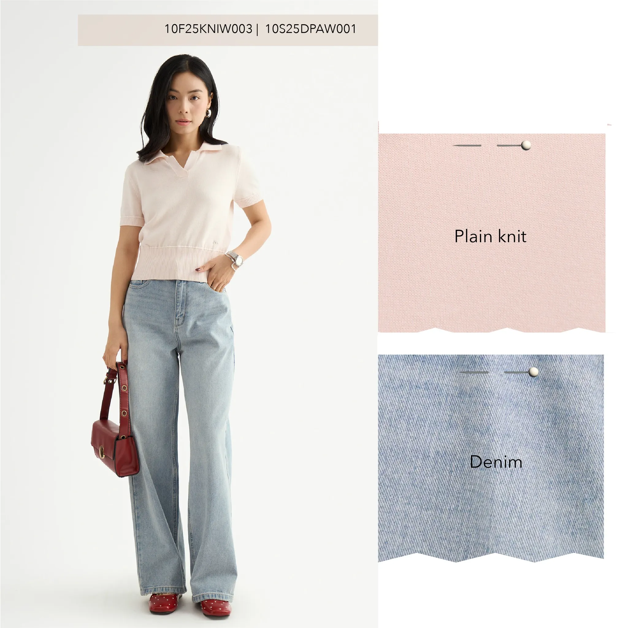 quần jeans ống suông phối cùng áo dệt kim