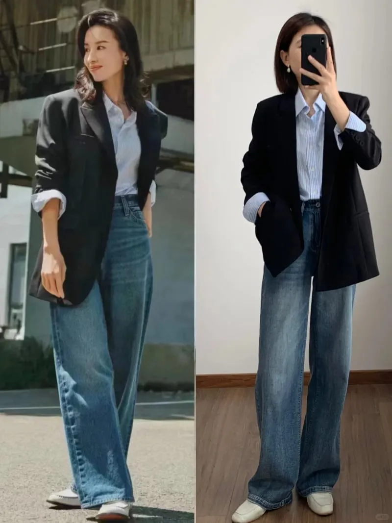 Outfit thanh lịch cho nàng công sở với quần jean và áo blazer (Nguồn: Internet)