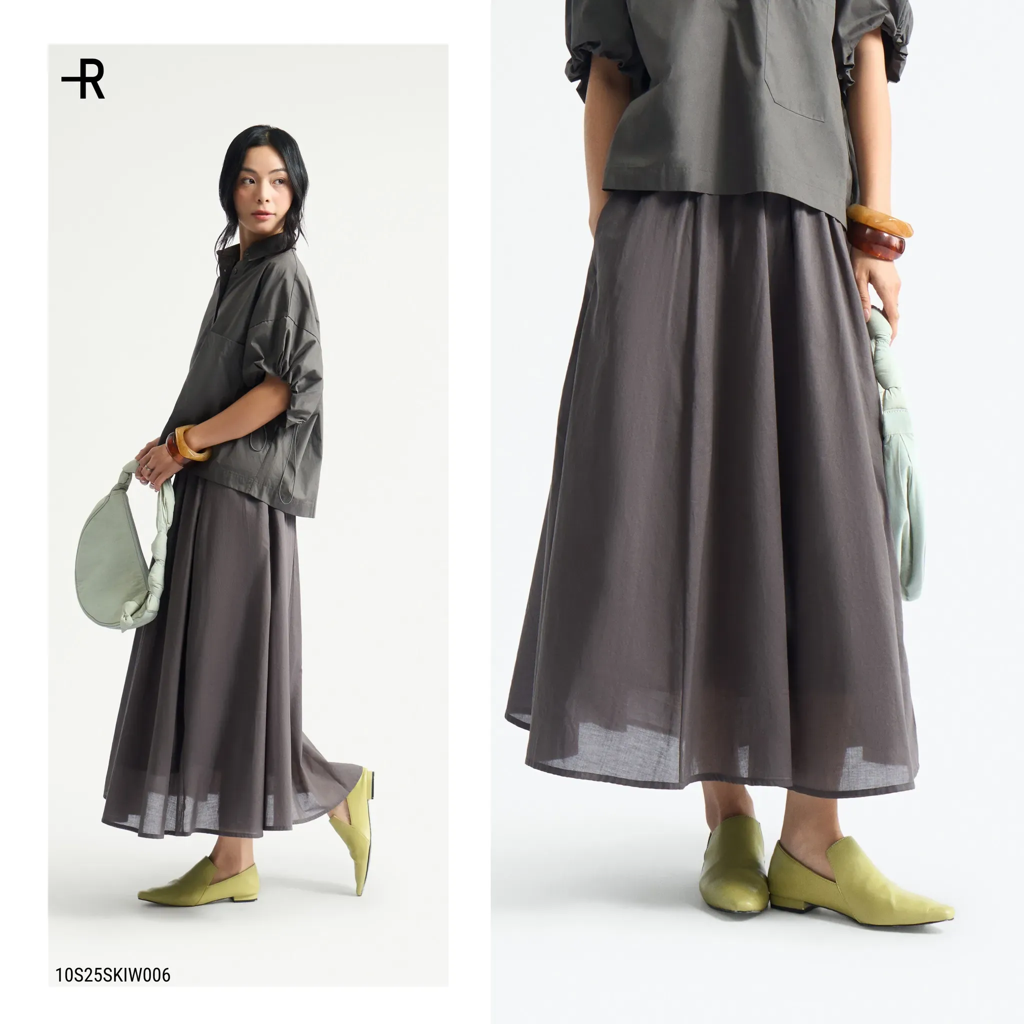 Phối chân váy dài với áo cùng tone màu ghi cho bạn gái (Nguồn: Routine)