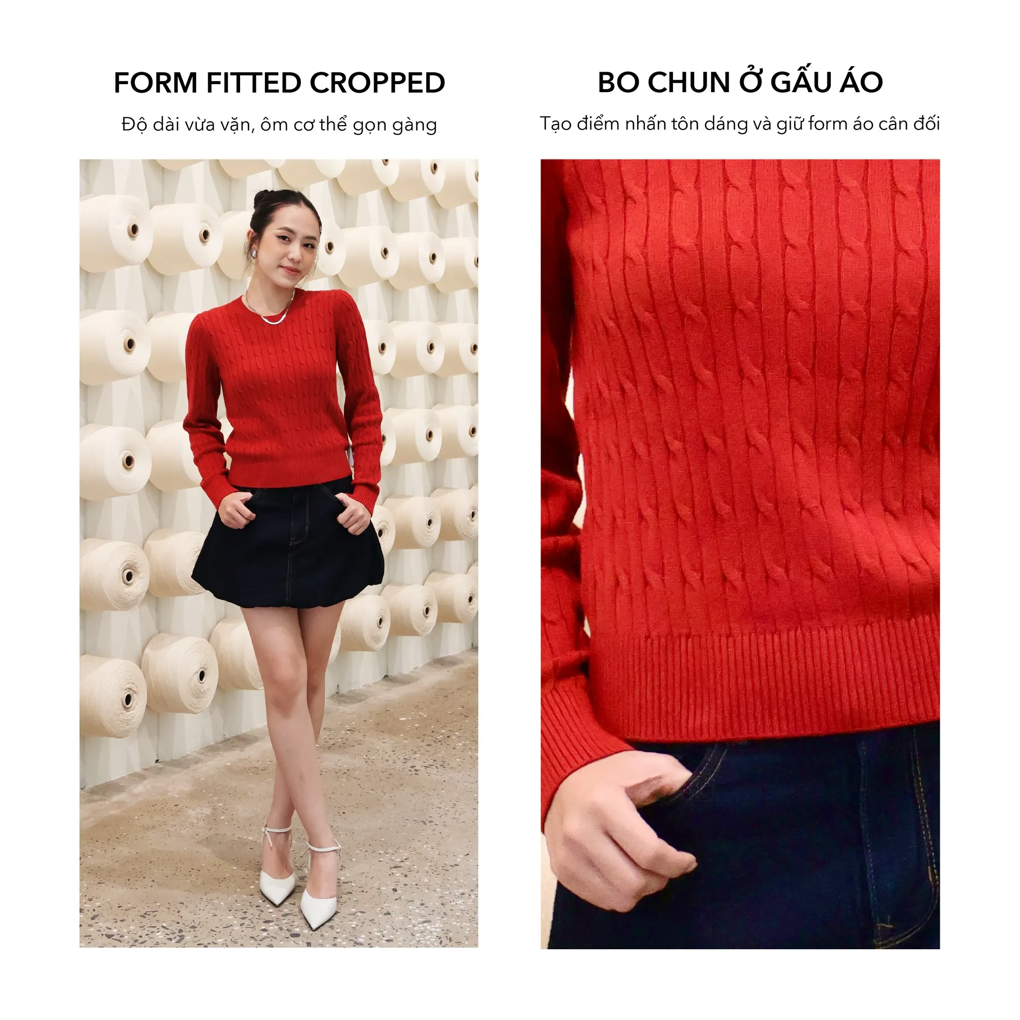 Outfit hẹn hò cho mùa thu đông với áo len tay dài và chân váy jean ngắn