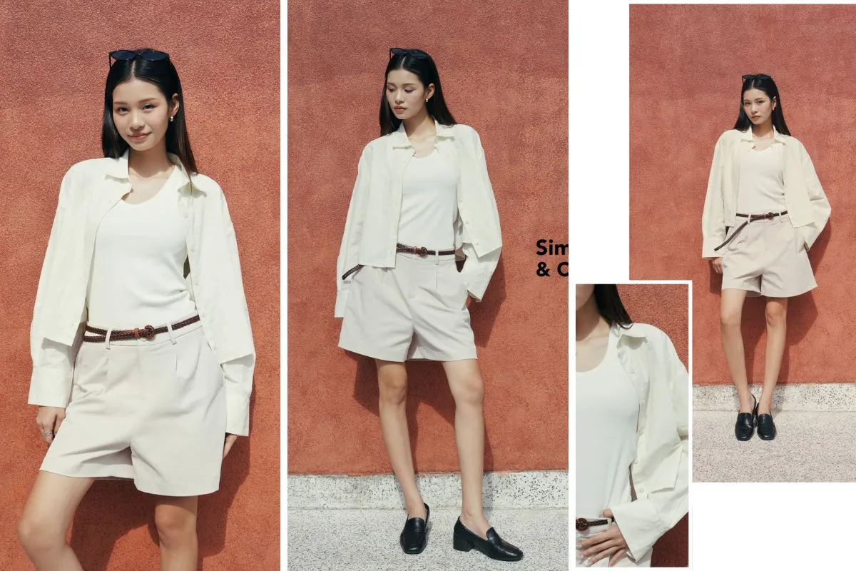Cách phối áo sơ mi khoác ngoài phối quần short lưng cao năng động