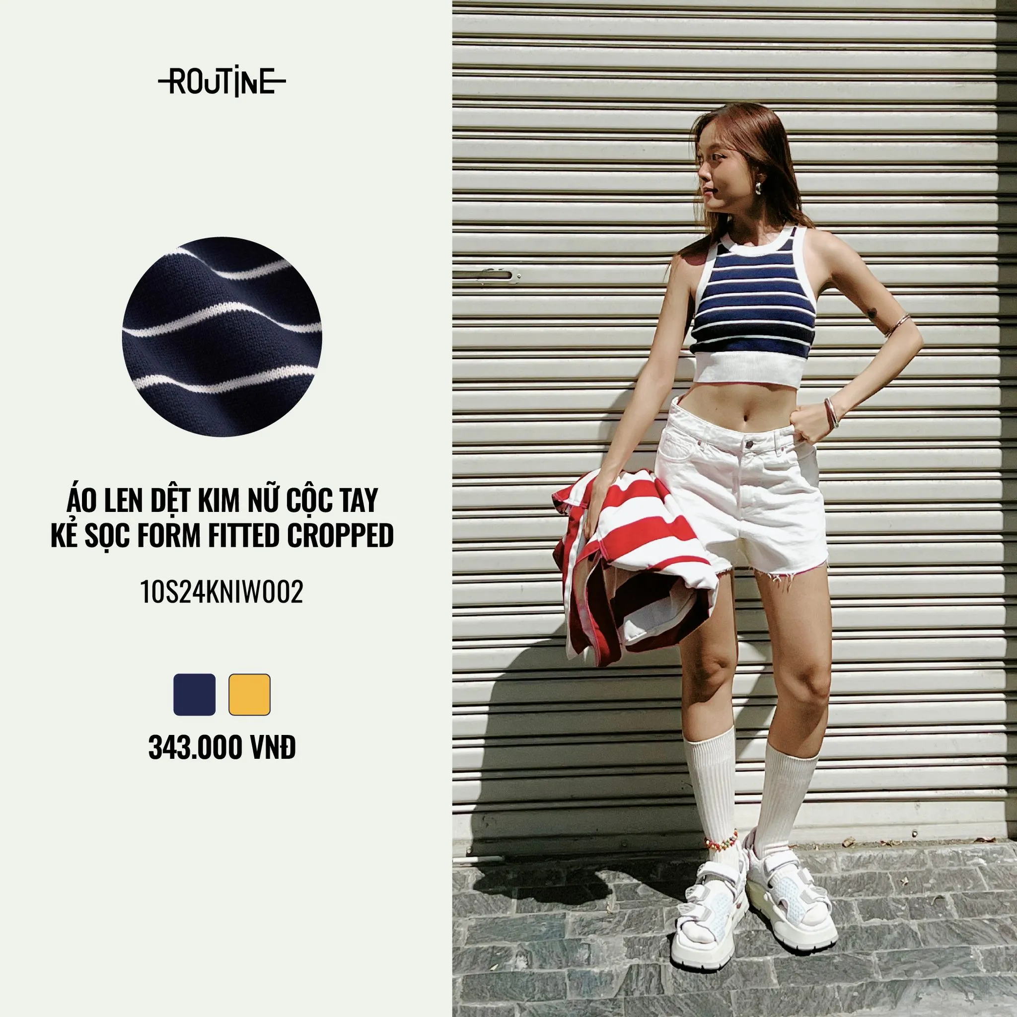 Áo ba lỗ dệt kim + Quần short jeans là outfit cho ngày hè năng động
