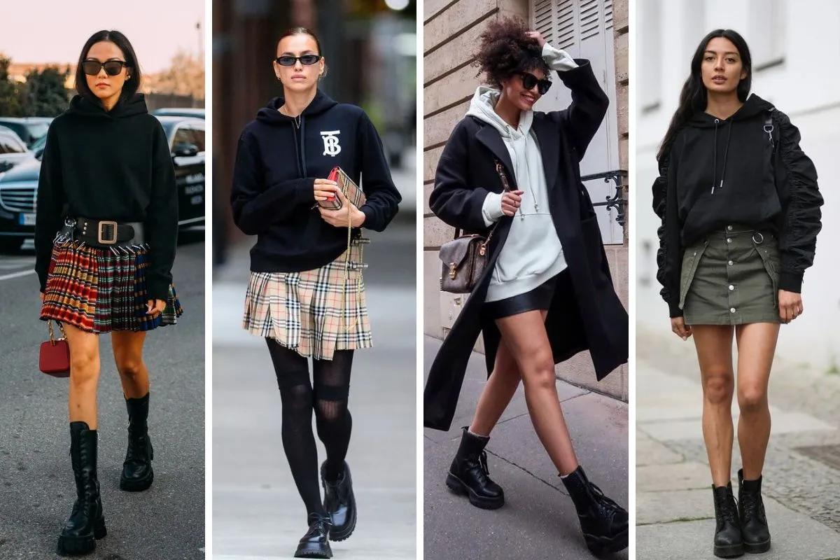 phối áo hoodie nữ với chân váy ngắn