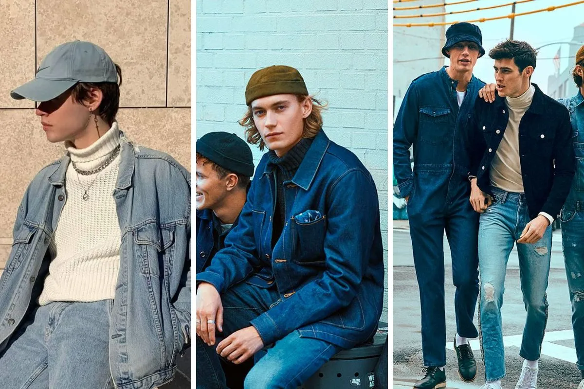 phối đồ cùng áo len cổ lọ và áo denim