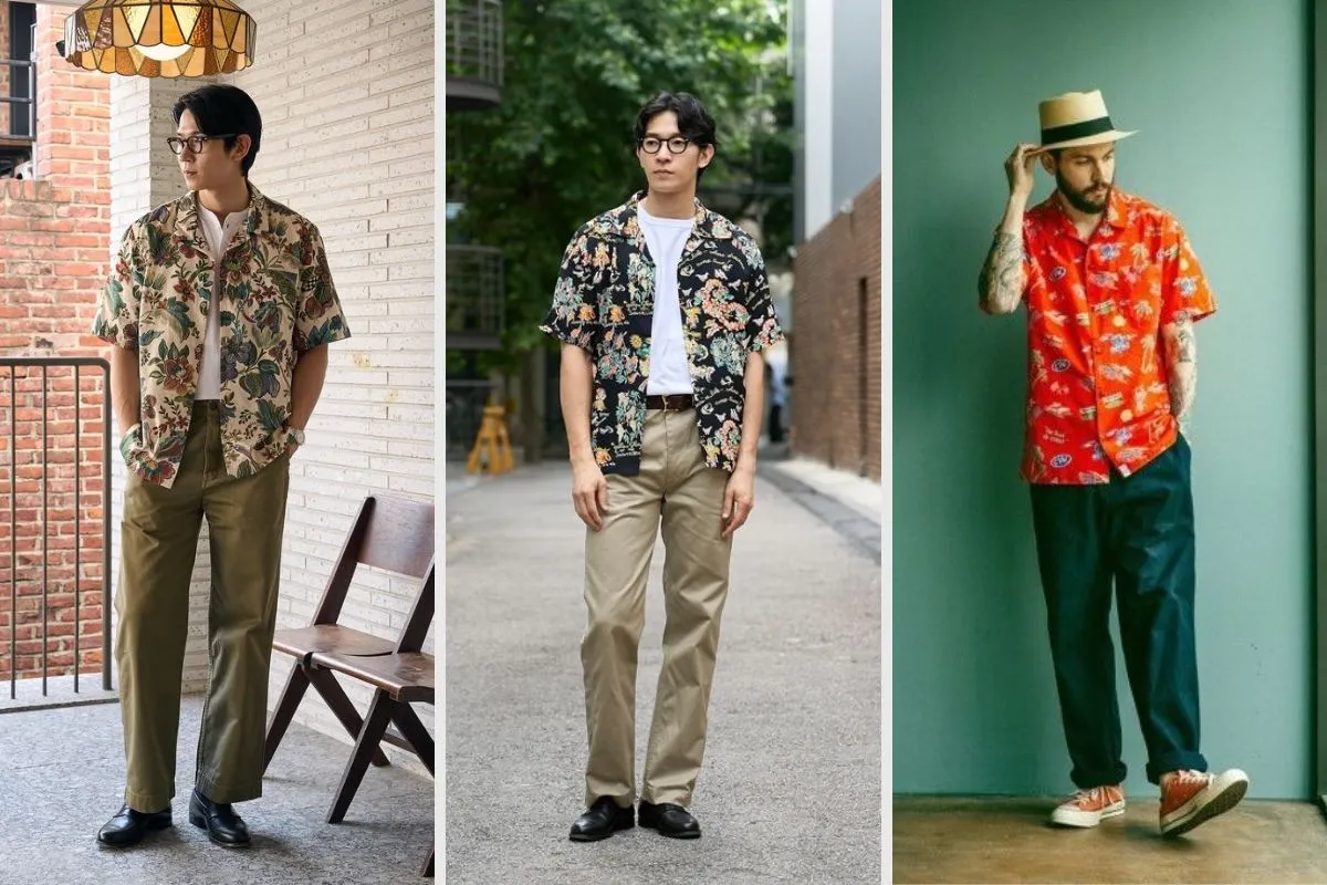phối quần chinos cùng áo sơ mi nam họa tiết
