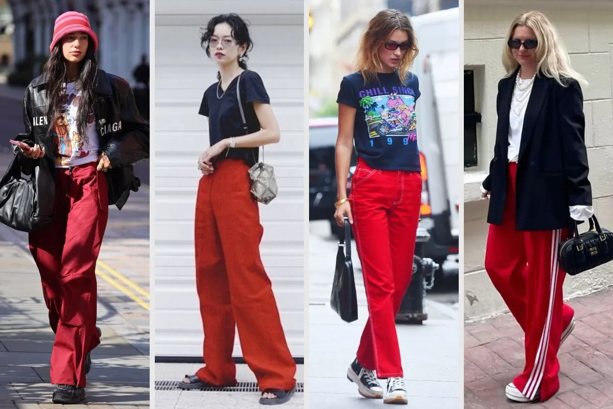 quần đỏ mix cùng áo đen