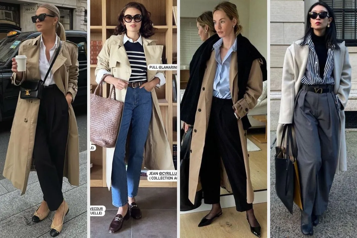 phối quần baggy với áo trench coat thanh lịch