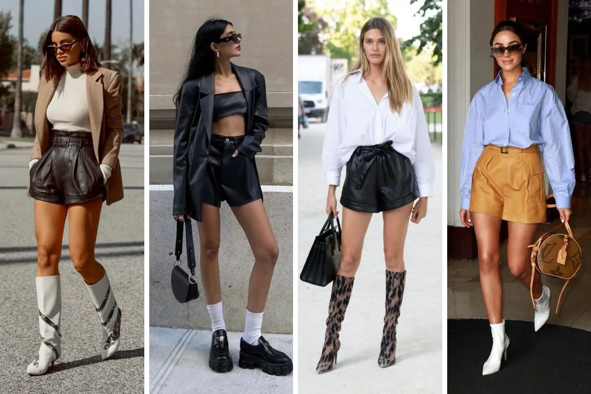 phối đồ với quần short da nữ