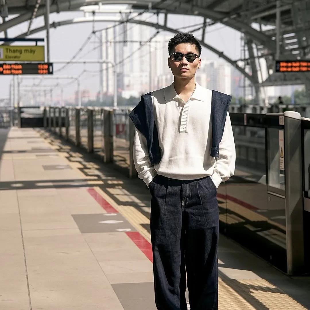 Phối quần ống rộng nam với áo sweater len thanh lịch và thời thượng (Nguồn: Routine)