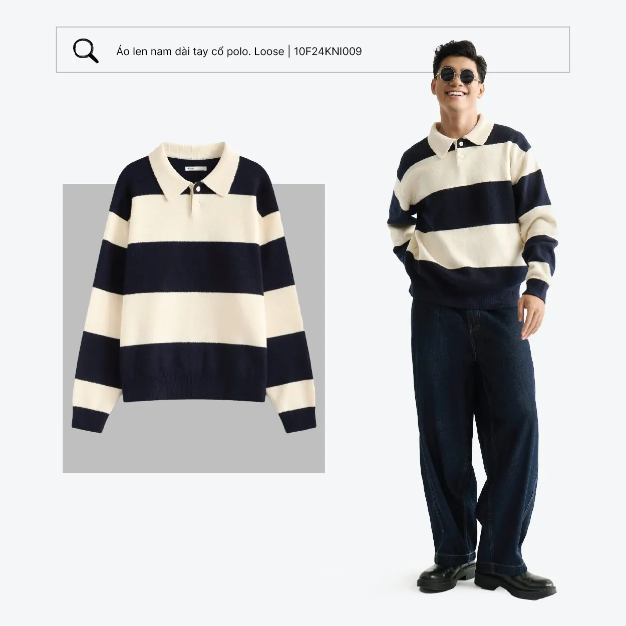 Phối quần jeans nam ống rộng với áo dài tay cổ polo năng động và thanh lịch (Nguồn: Routine)