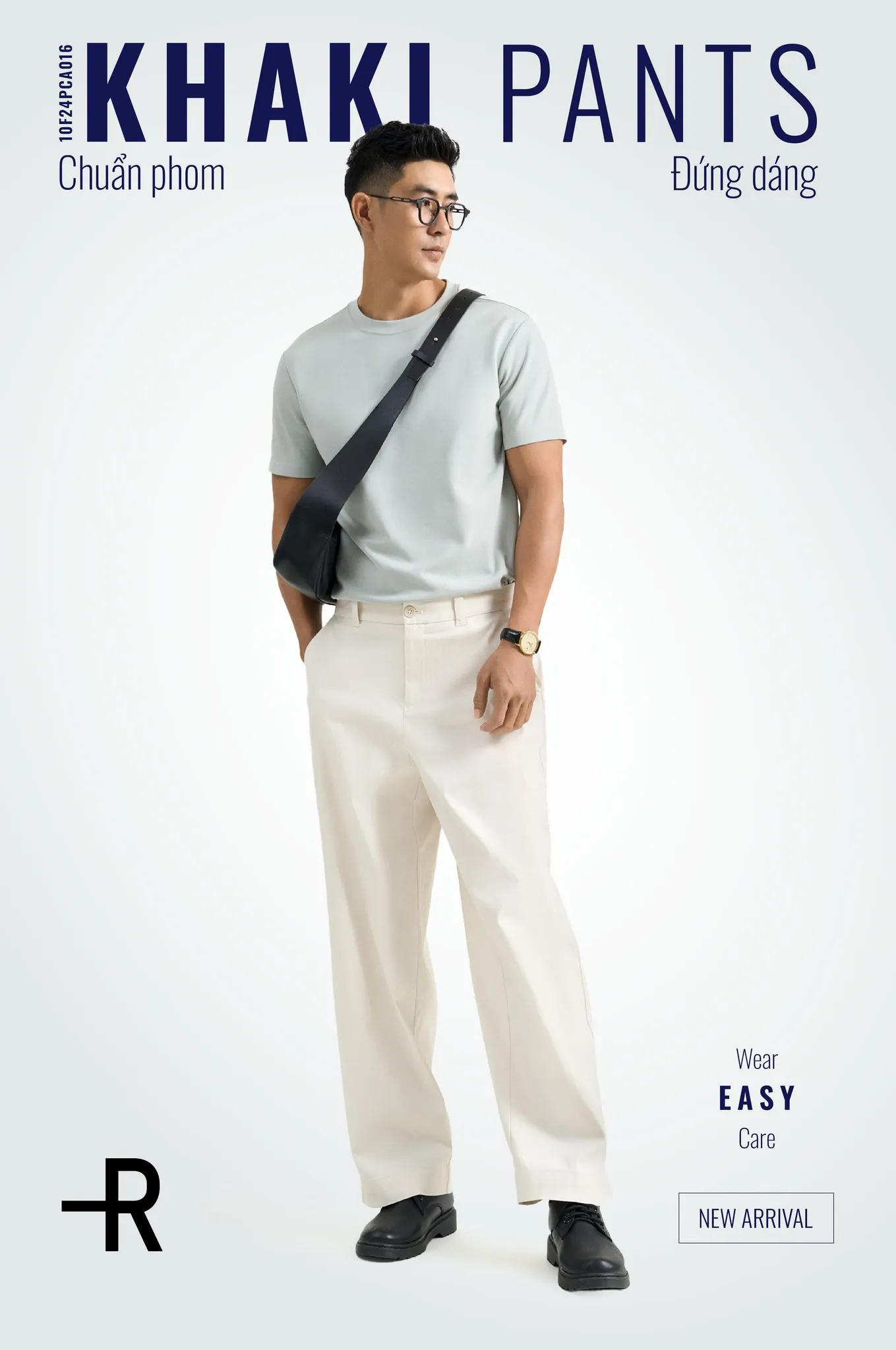 Phối quần ống rộng kaki nam với áo thun trơn basic đơn giản nhưng nam tính (Nguồn: Routine)
