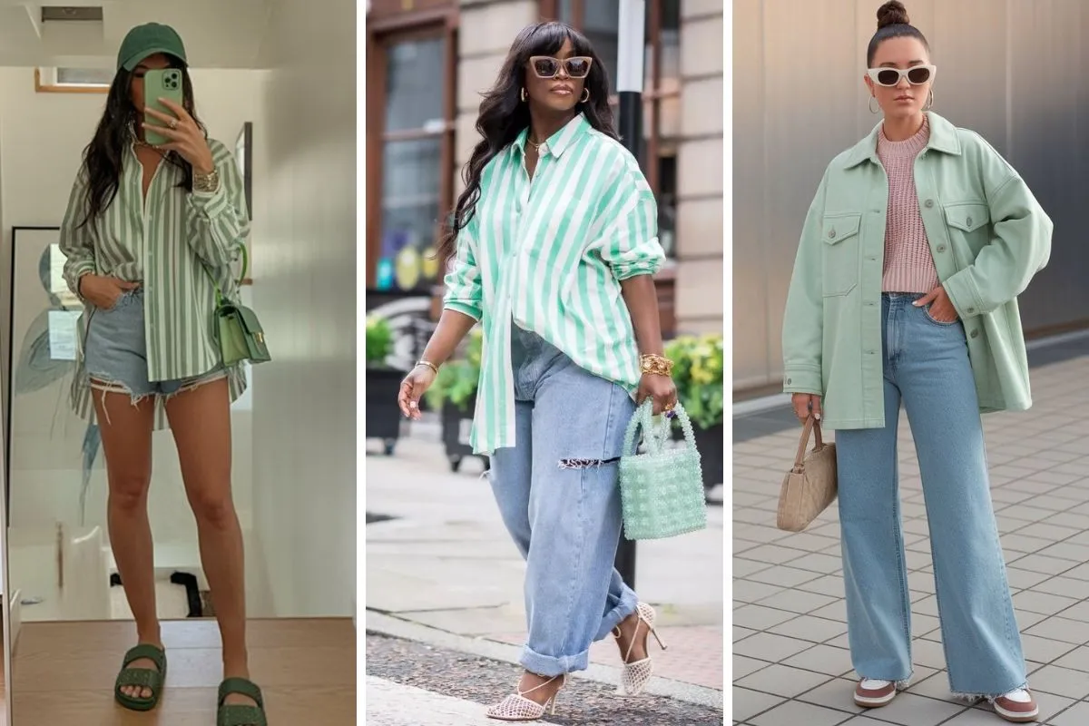 xanh mint phối cùng denim năng động