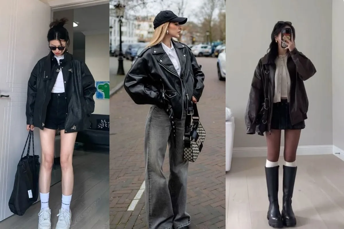 phối áo khoác da cùng phụ kiện
