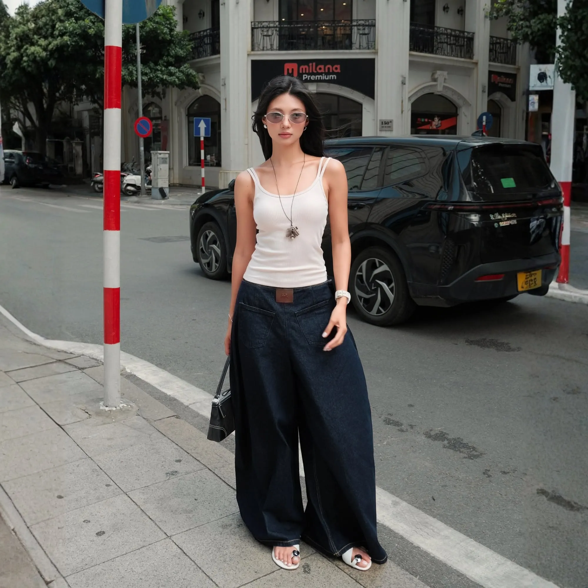 Quần jean ống rộng phối sandal xỏ ngón đem lại sự thoải mái