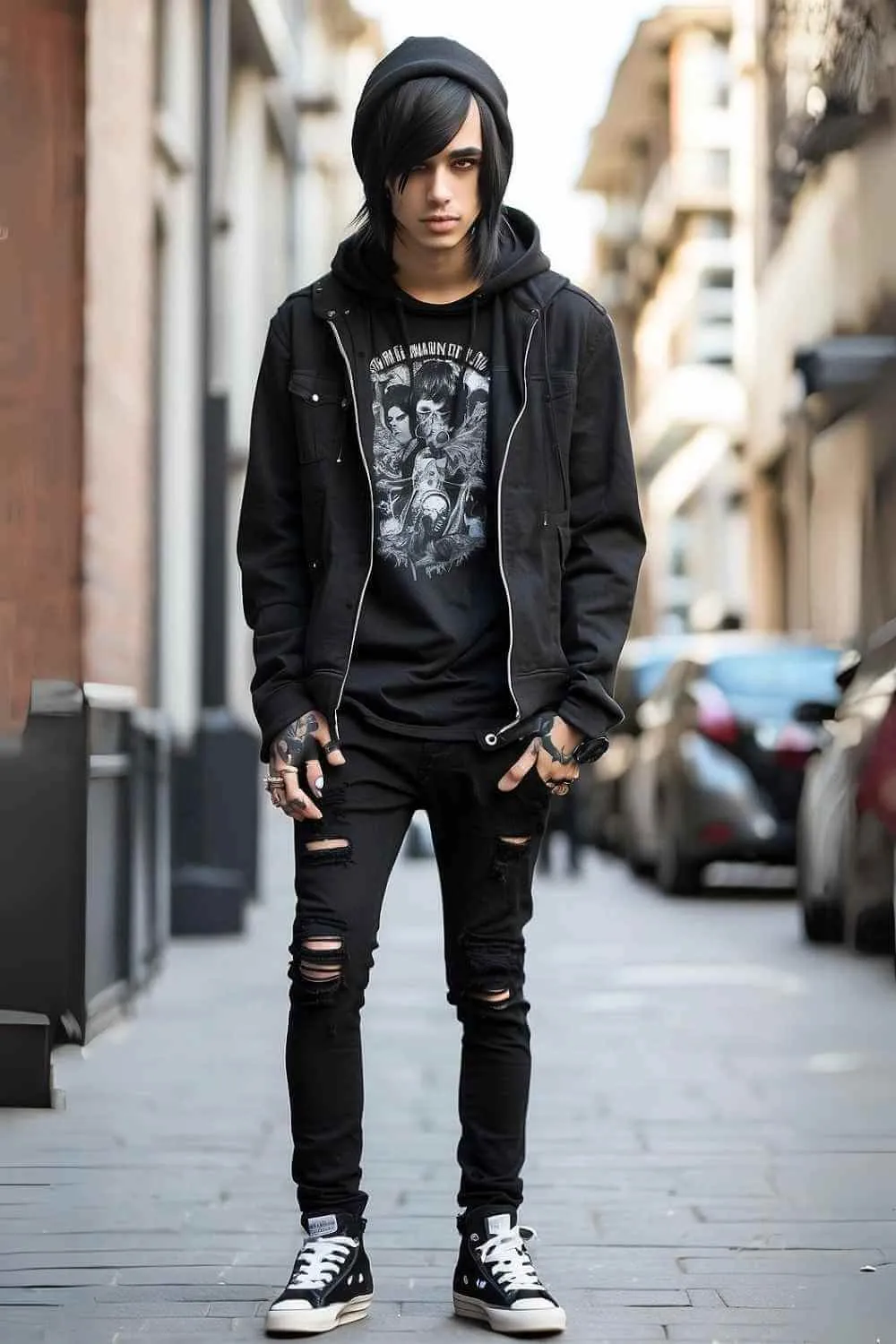 Quần skinny jeans màu đen là item đặc trưng khi phối đồ theo Emo Style (Nguồn: Internet)
