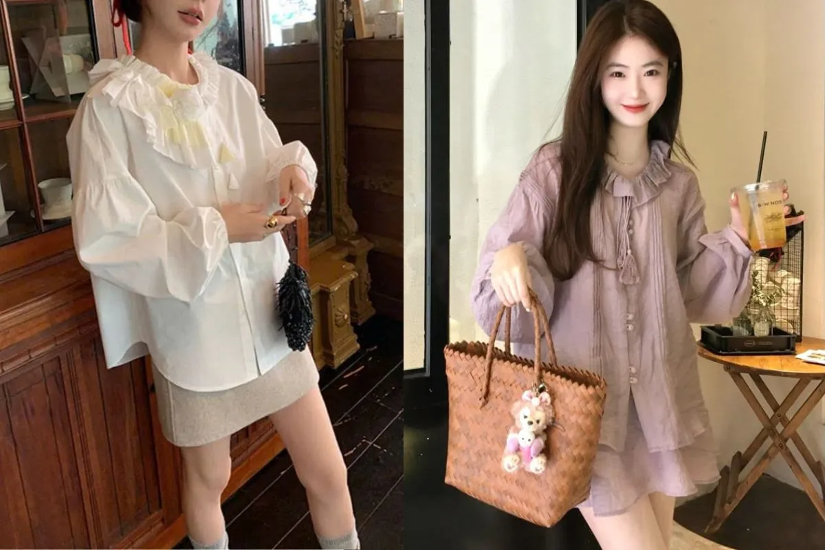 Cổ áo sơ mi nữ tròn bèo mang nét nữ tính nhẹ nhàng (Nguồn: Internet)