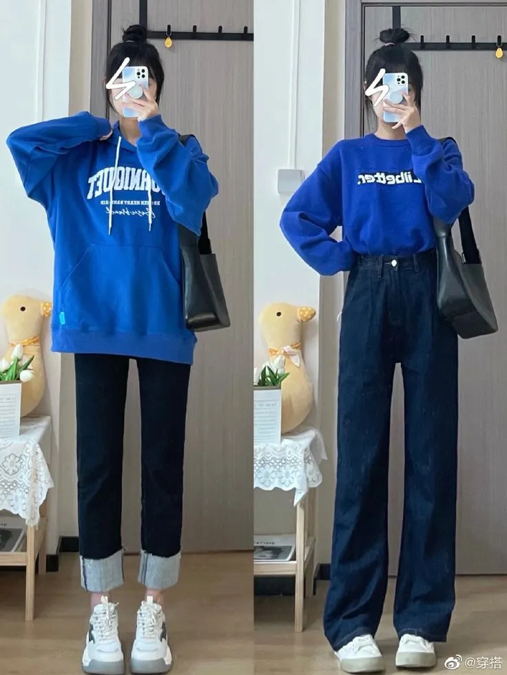 Outfit phóng khoáng, đầy sức sống cùng áo xanh Coban và quần denim (Nguồn: Internet)